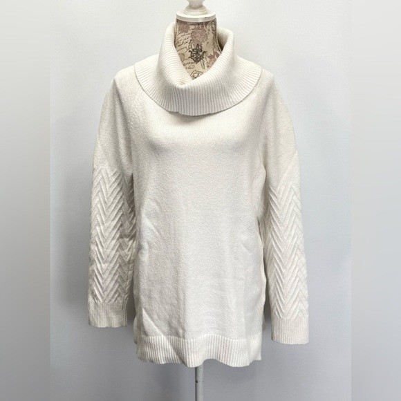 CALVIN KLEIN‎ Ivory ribbed sleeve cowl neck sweater size XL - Picture 1 of 15